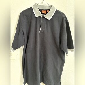 Harriton Black & white Golf Shirt Mens L